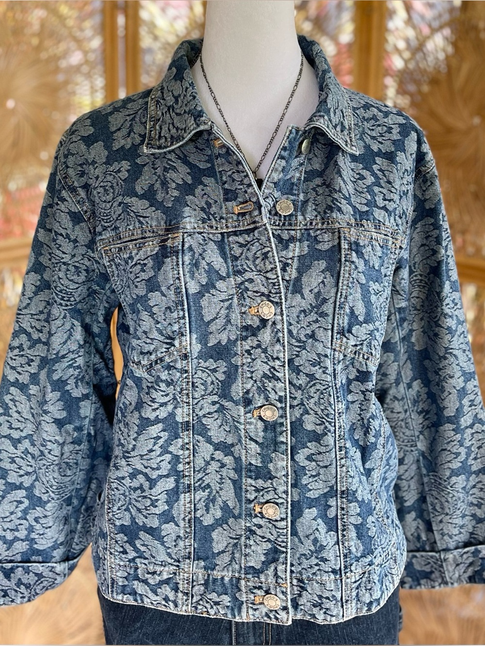 Vintage Chico’s Design Floral Denim Jacket Size 1